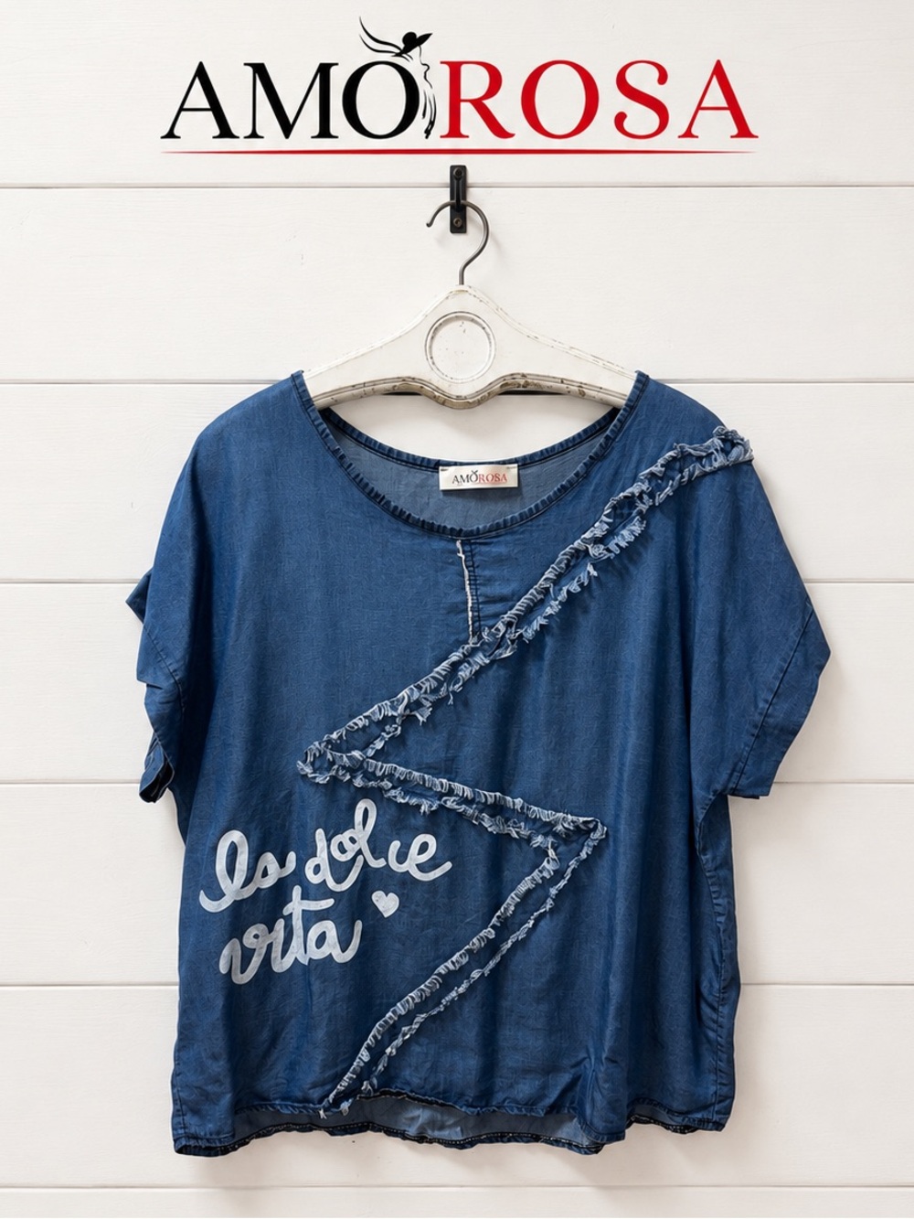 Amorosa – La Dolce Vita Denim Blue Top – Size L/XL